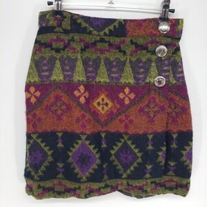 Vintage 90s Cherokee Southwestern Aztec Mini Skirt Womens Size S Concho Button